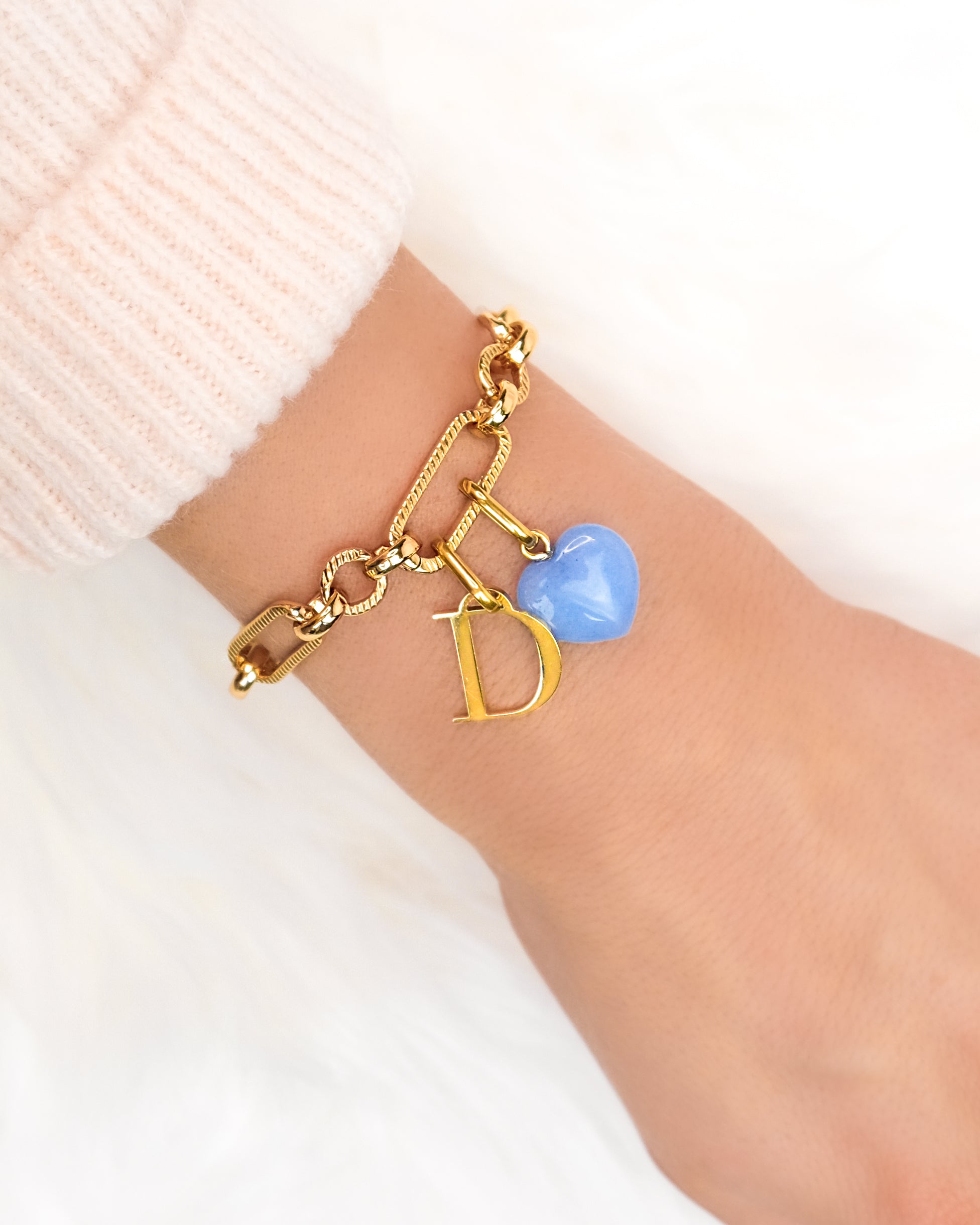 【Abbott Lyon】Letter & Birthstone Figaro Chain Bracelet 2色 Letter & Birthstone Figaro Chain Bracelet (Gold)