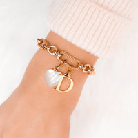 Letter & Birthstone Figaro Chain Bracelet (Rose Gold)