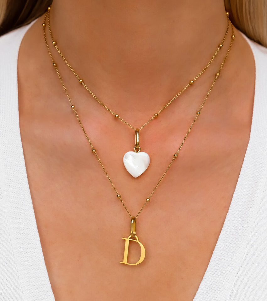 Letter & Birthstone Sphere Chain Layered Set (Gold)