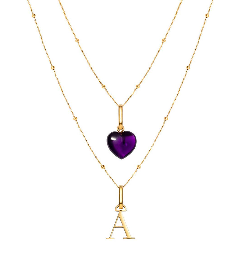 Letter & Birthstone Sphere Chain Layered Set (Gold)