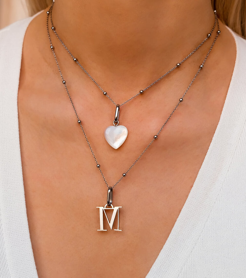 Letter & Birthstone Sphere Chain Layered Set (Silver)