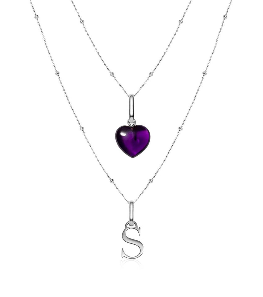Letter & Birthstone Sphere Chain Layered Set (Silver)