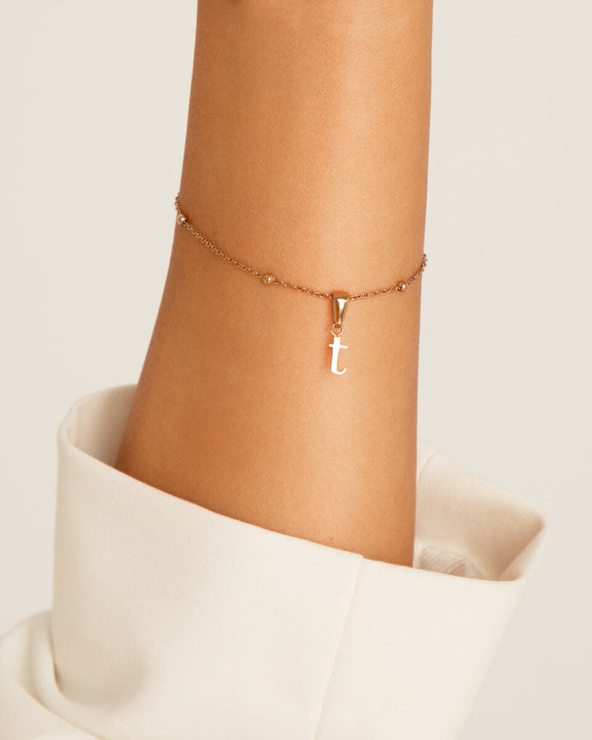 Lowercase Initial Sphere Chain Bracelet (Rose Gold)