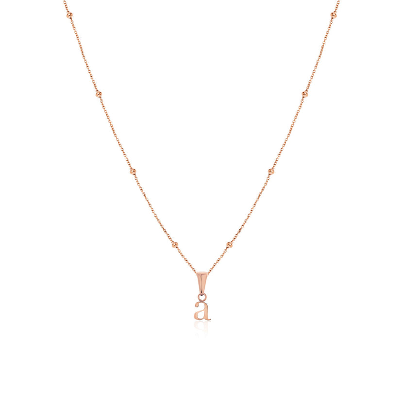 Lowercase Initial Sphere Chain Necklace (Rose Gold)