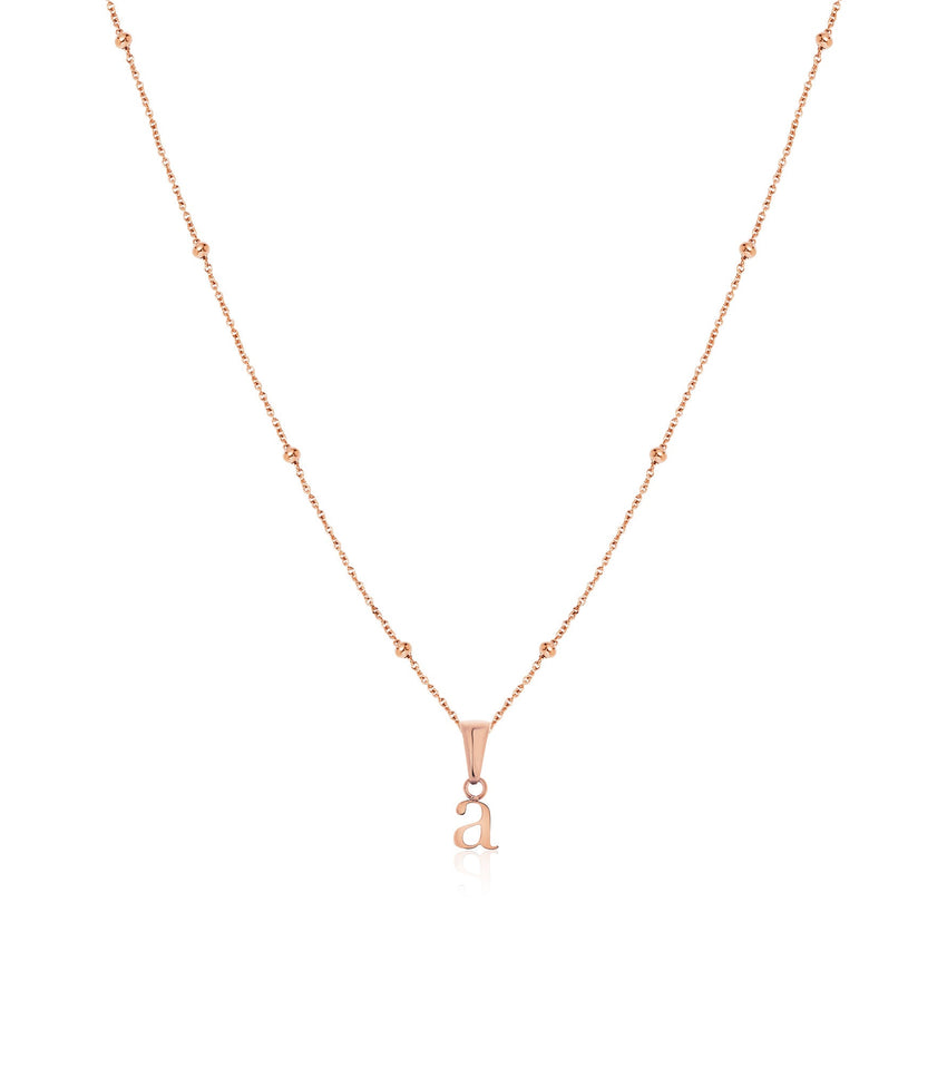 Lowercase Initial Sphere Chain Necklace (Rose Gold)