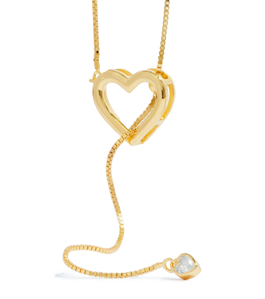 Sterling Silver Crystal Heart Slider Necklace (Gold)