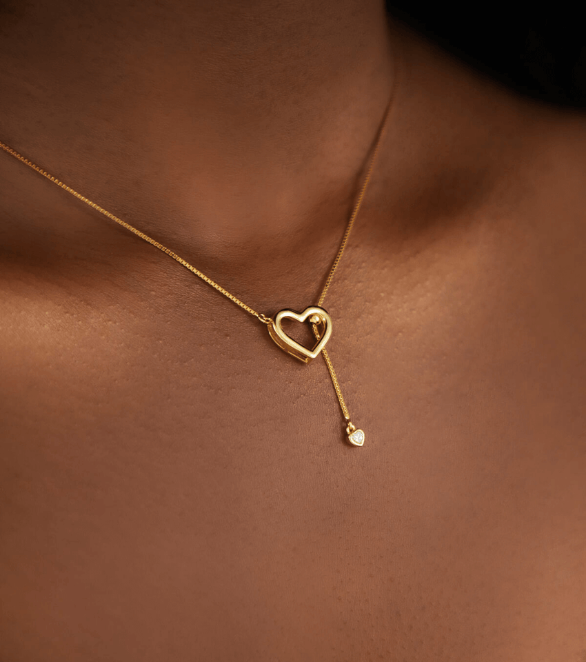 Luxe Crystal Heart Slider Necklace (Gold)