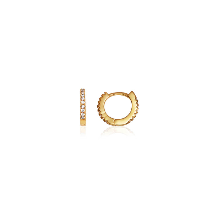 Sterling Silver Crystal Huggie Hoop Earrings (Gold)