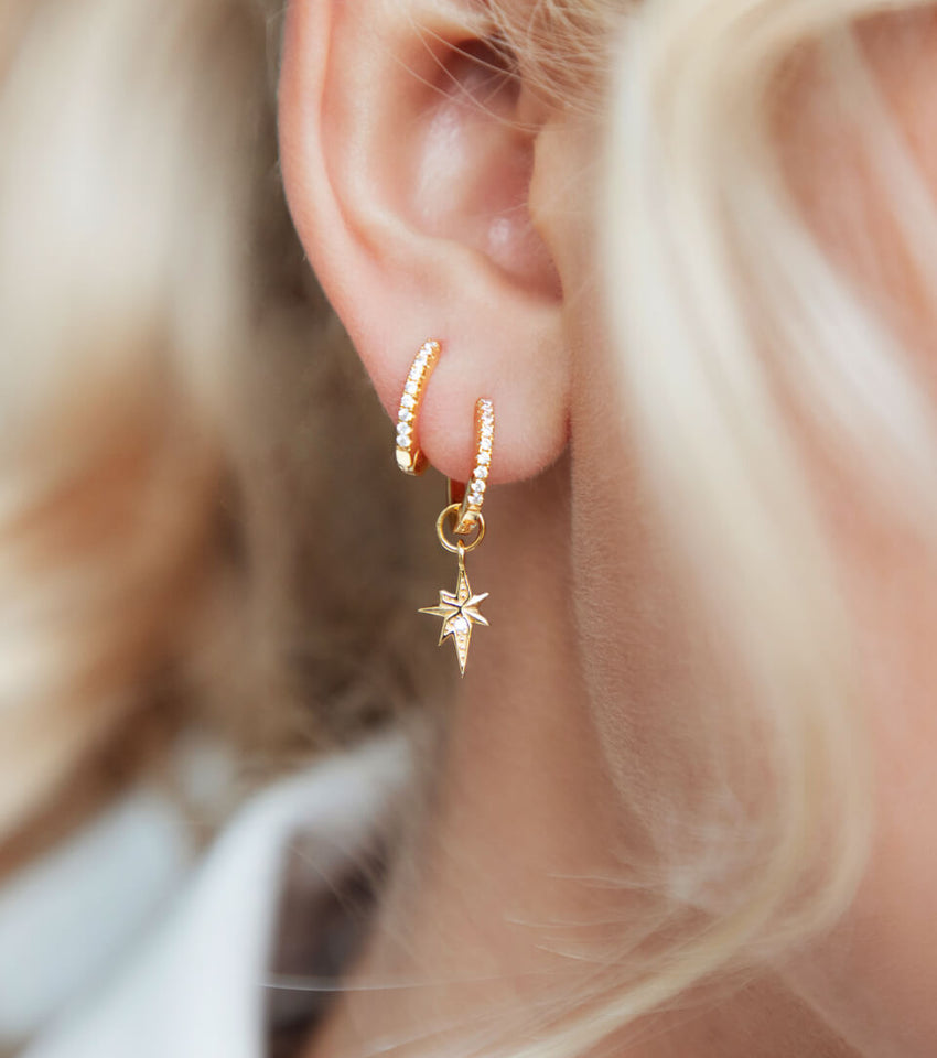 Sterling Silver Crystal Huggie Hoop Earrings (Gold)