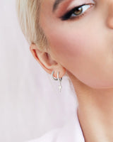 Sterling Silver Crystal Huggie Hoop Earrings (Silver)