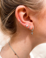 Sterling Silver Crystal Huggie Hoop Earrings (Silver)