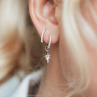 Sterling Silver Crystal Mini Hoop Earrings (Silver)
