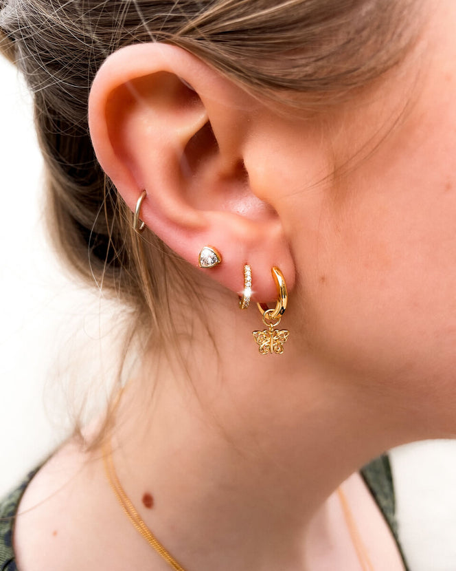 925 Sterling Silver Crystal Stud Earrings (Gold)