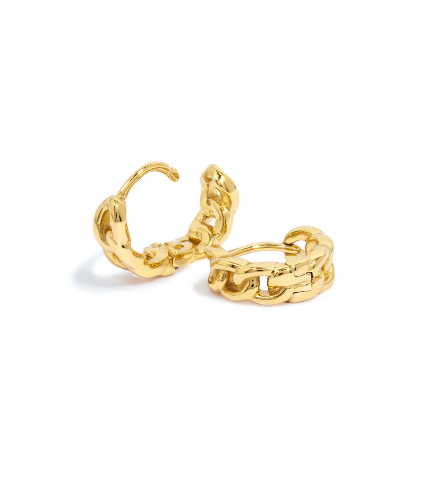 Sterling Silver Curb Chain Huggie Hoops (Gold)