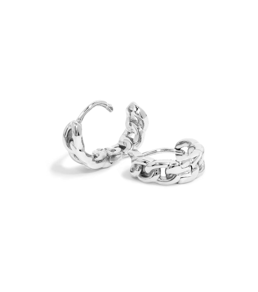 Sterling Silver Curb Chain Huggie Hoops (Silver)