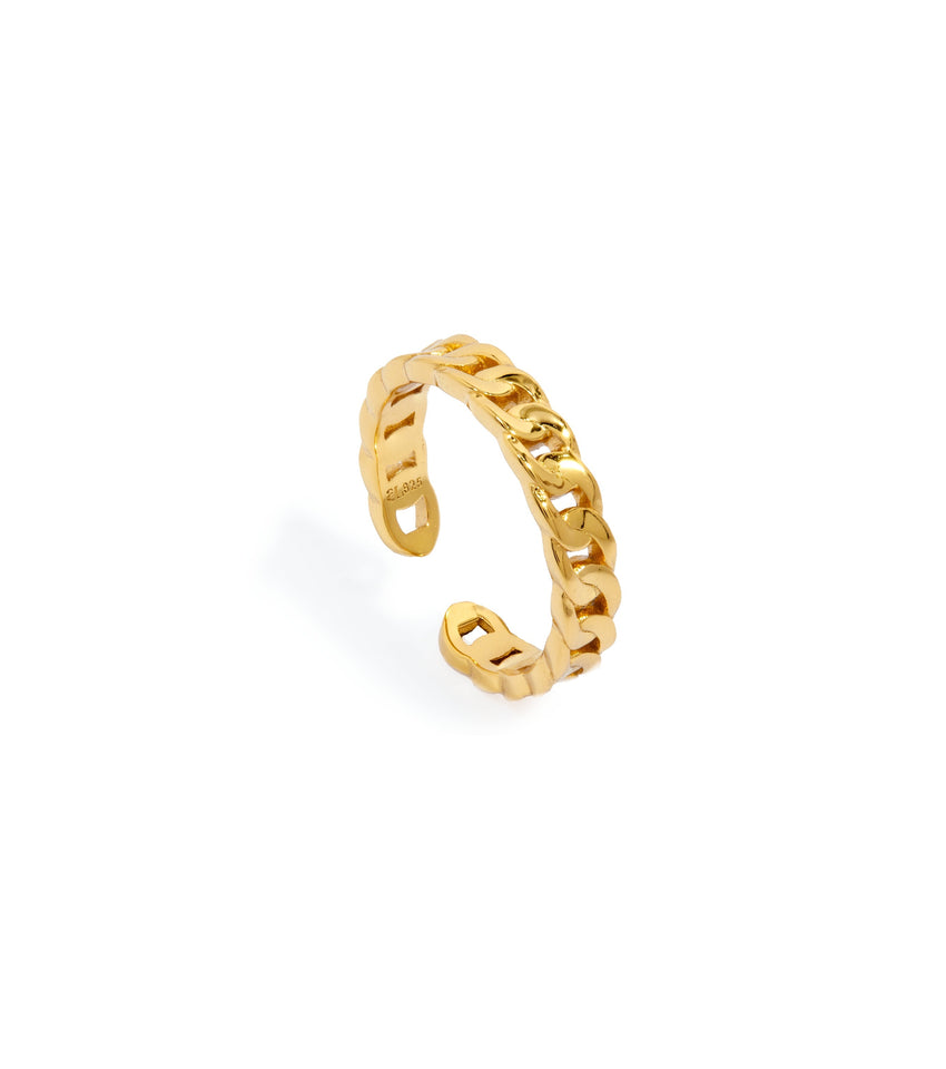 Sterling Silver Curb Chain Ring (Gold)