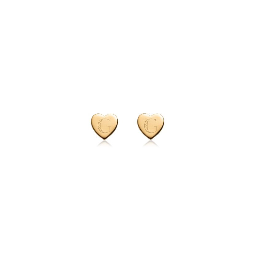 Sterling Silver Heart Stud Earrings (Gold)