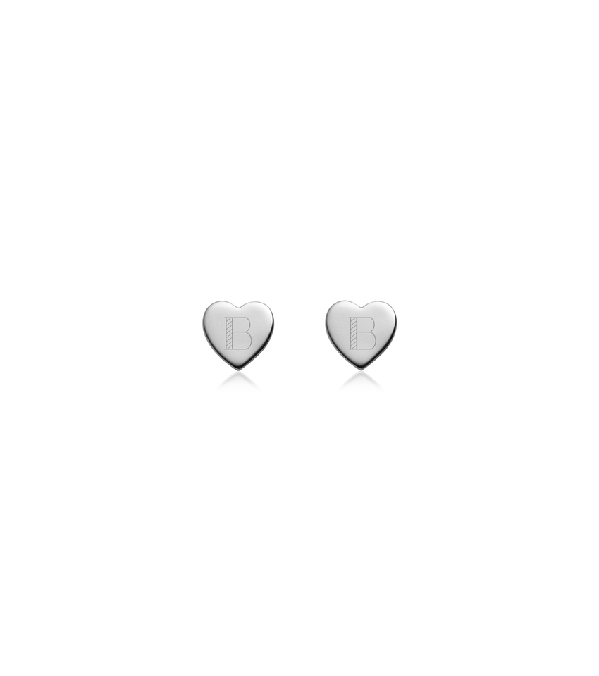 Sterling Silver Heart Stud Earrings (Silver)