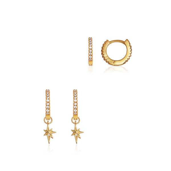 Sterling Silver Starburst Ear Set (Gold)