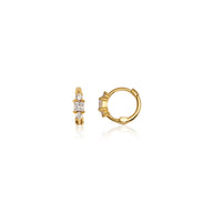 Sterling Silver Triple Crystal Huggie Hoop Earrings (Gold)