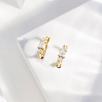 Sterling Silver Triple Crystal Huggie Hoop Earrings (Gold)