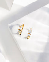 Luxe Triple Crystal Huggie Hoop Earrings (Gold)