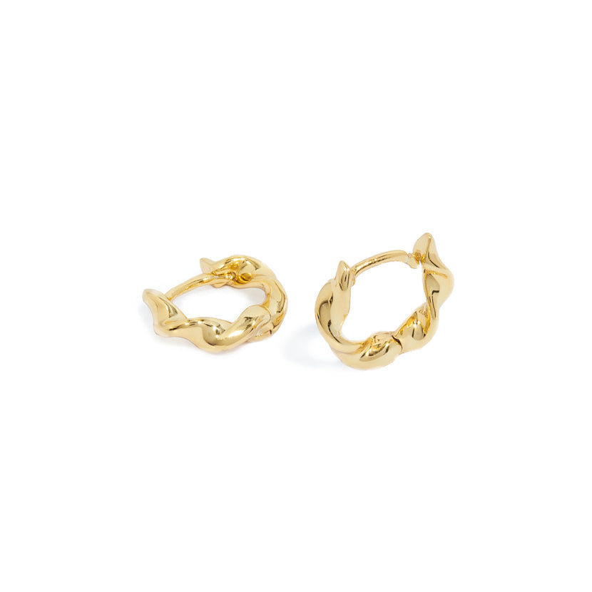 Sterling Silver Twisted Huggie Hoops (Gold)
