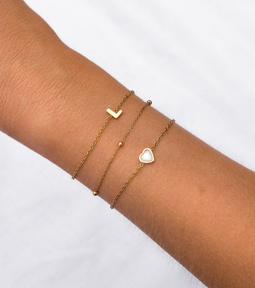Mini Birthstone & Letter Bracelet Set (Gold)