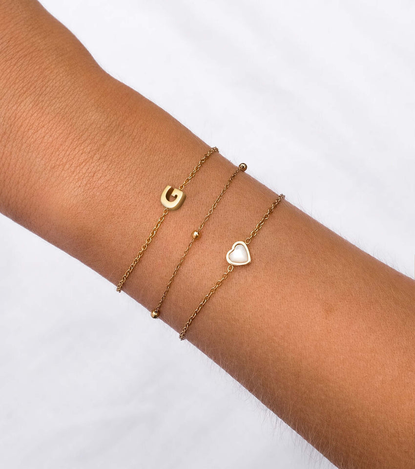 Mini Birthstone & Letter Bracelet Set (Gold)