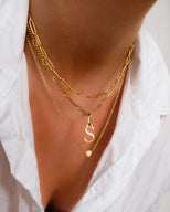 Mini Heart Birthstone & Initial Layered Necklace Set (Gold)