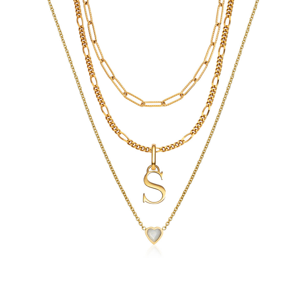 Mini Heart Birthstone & Initial Layered Necklace Set
