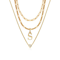 Mini Heart Birthstone & Initial Layered Necklace Set (Gold)