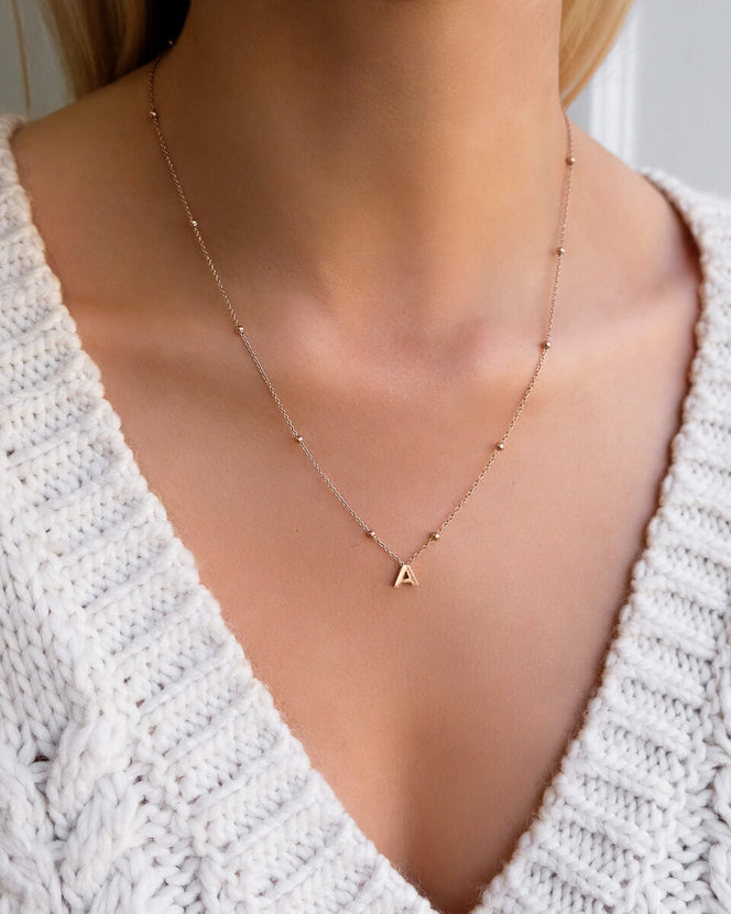 Mini Letter Sphere Chain Necklace (Rose Gold)