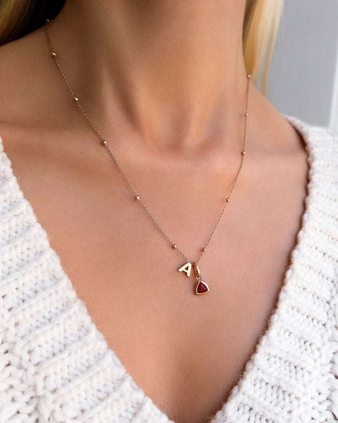 Mini Letter Sphere Chain Necklace (Rose Gold)
