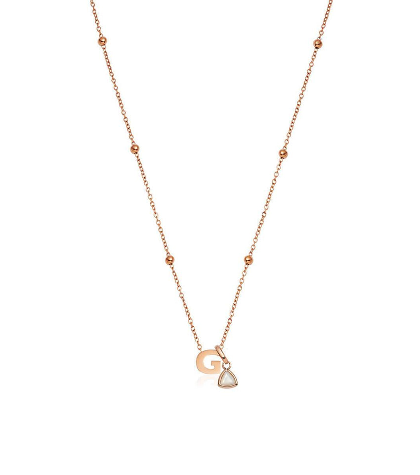 Black Enamel Clover & Initial Necklace (Gold)