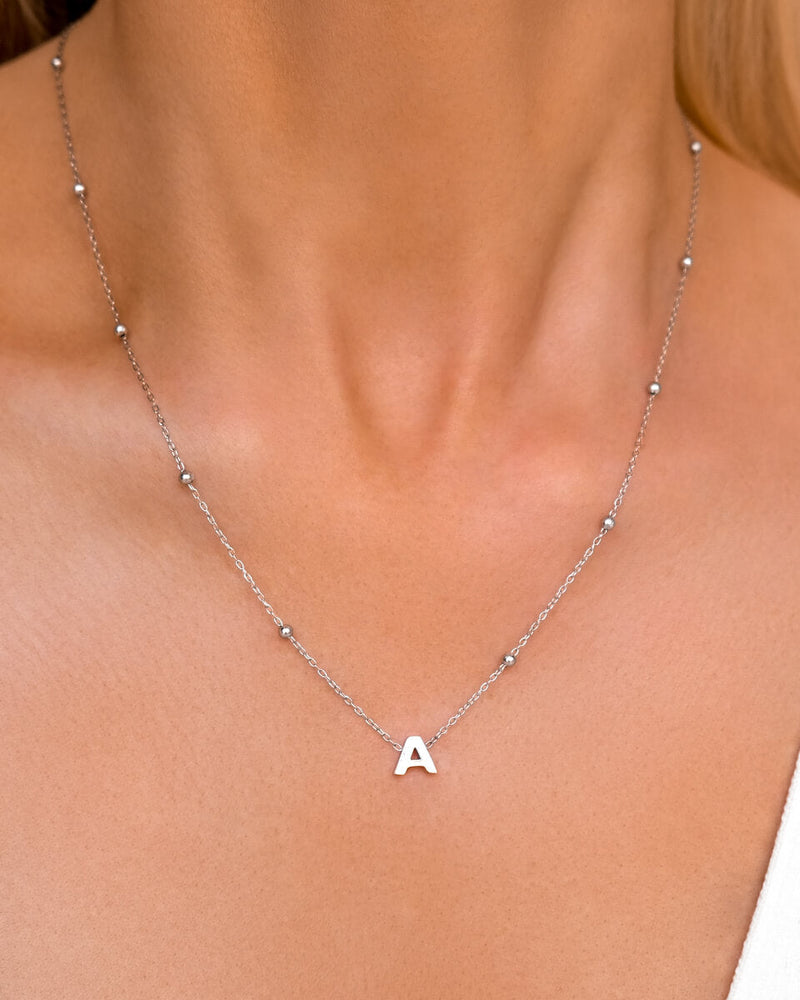 Mini Letter Sphere Chain Necklace (Silver)