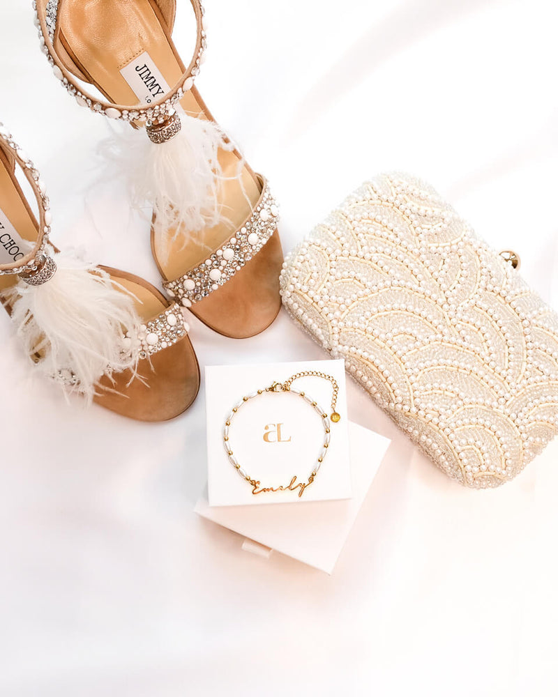 Pearl Chain Signature Name Bracelet (Gold)