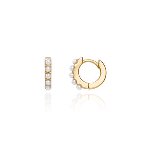 Pearl Huggie Hoop Earrings (Gold)