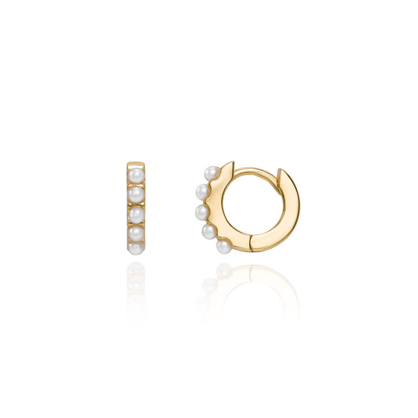 Pearl Huggie Hoop Earrings (Gold) Pearl Huggie Hoop Earrings (Gold)