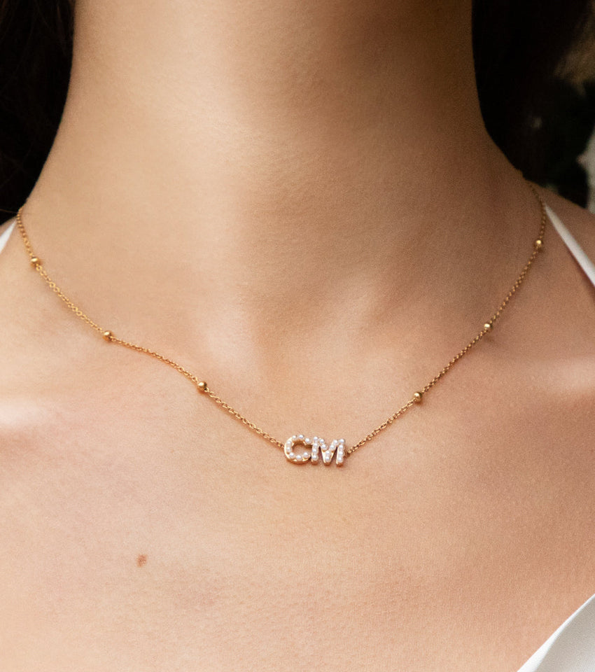 abbott lyon pearl initials sphere chain necklace gold