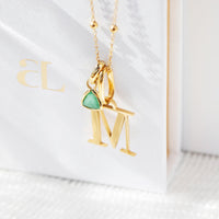 Personalised Initial & Droplet Birthstone Necklace (Gold)