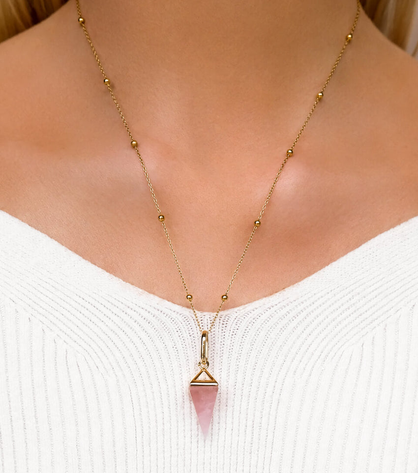 Rose Quartz Prism Sphere Necklace (Gold)