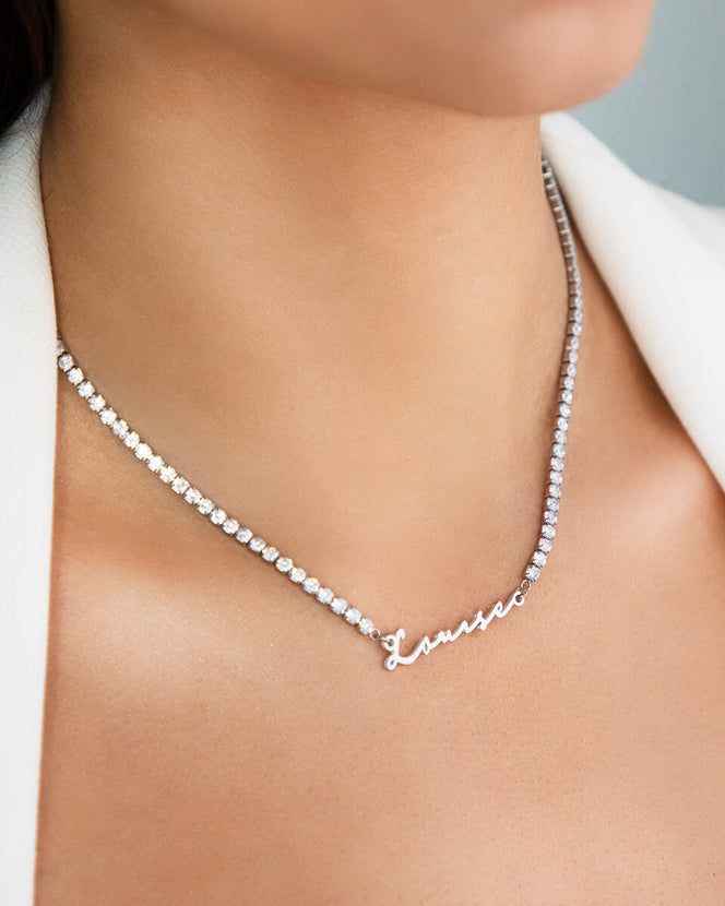 Signature Name Tennis Necklace (Silver)