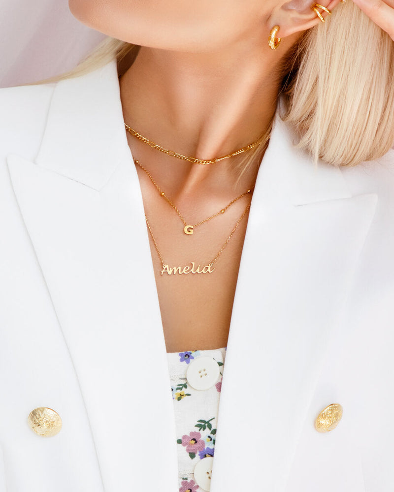 Small Figaro Chain Necklace (Gold)