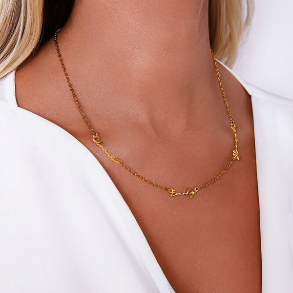 Triple Signature Name Necklace (Gold)