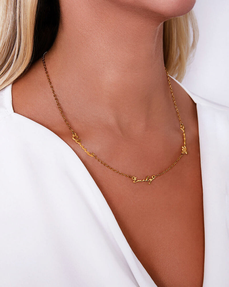 Triple Signature Name Necklace (Gold)