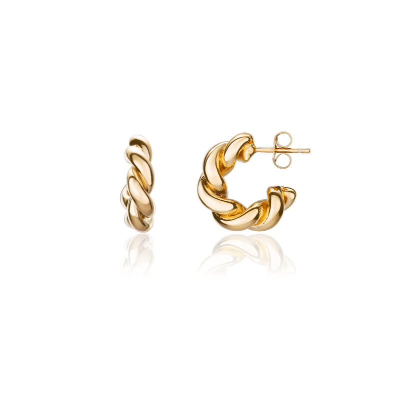 Twisted Huggie Hoop Earrings (Gold) - Main Image