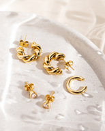 Twisted Huggie Hoop Earrings (Gold)