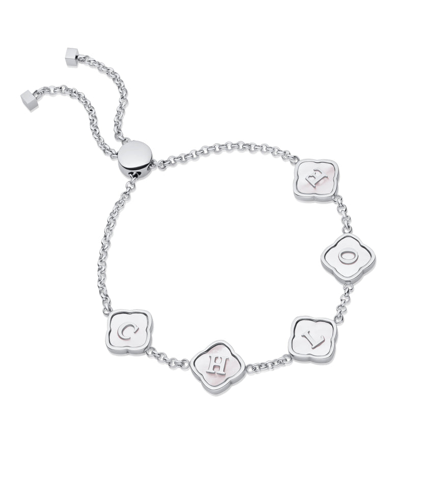 Rosette Clover Custom Name Bracelet (Silver)