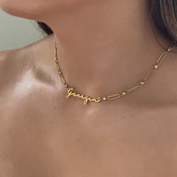 Crystal Paperclip Chain Name Necklace (Gold)